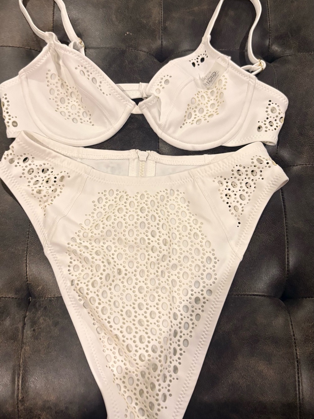 GIGI C White Laser-Cut Bikini Top and Bottom